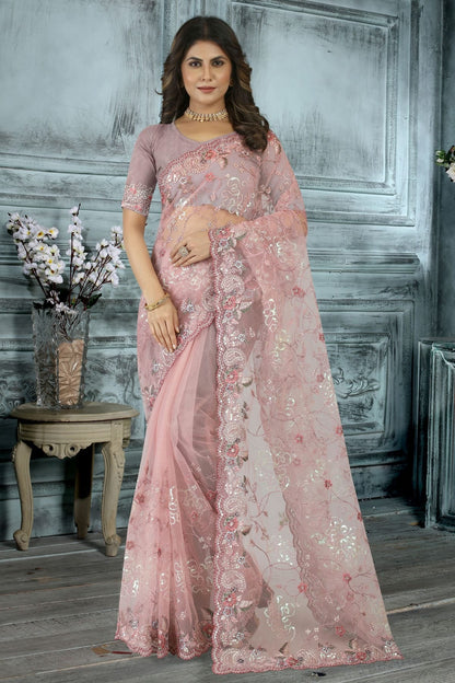 Pink Colour Net Designer Saree LC1121414