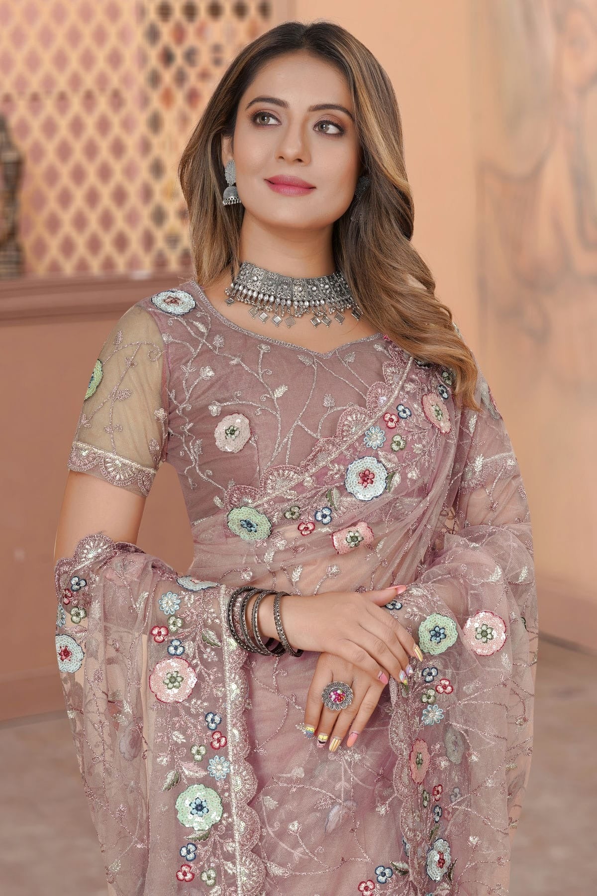 Pink Colour Net Designer Saree LC1121436 A