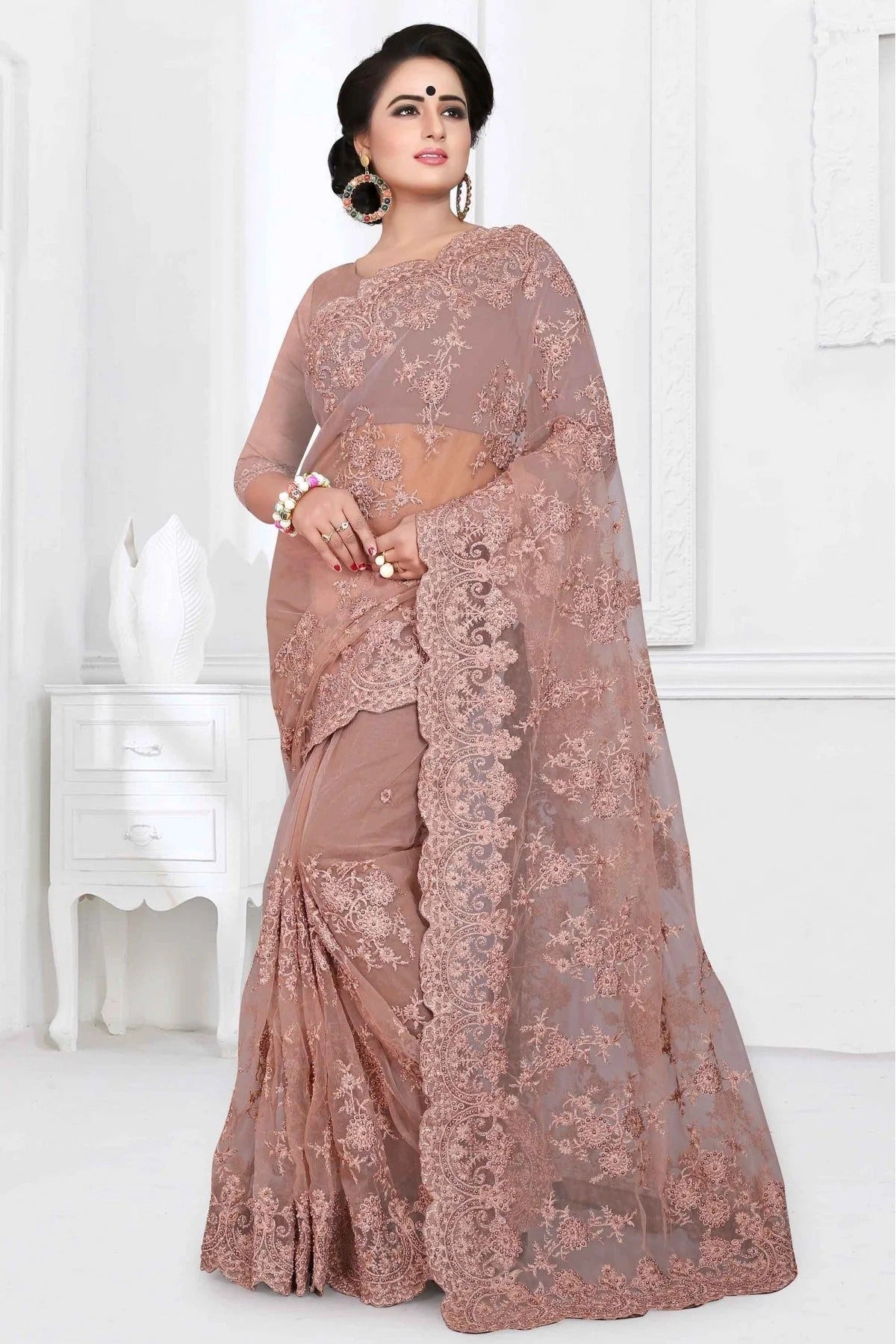 Pink Colour Net Designer Saree SD1090025