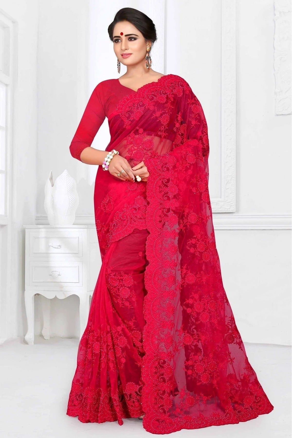 Pink Colour Net Designer Saree SD1090026