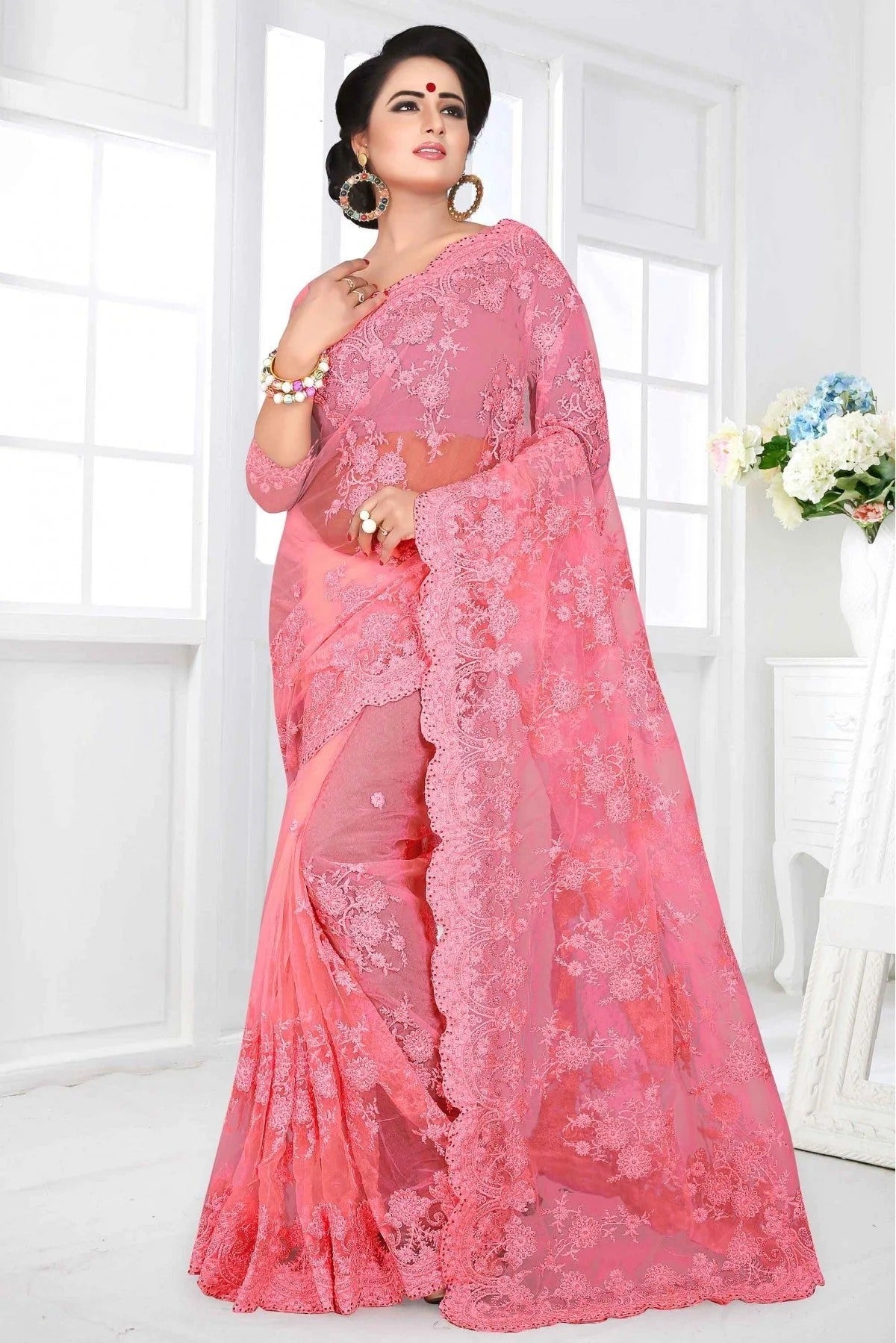 Pink Colour Net Designer Saree SD1090034