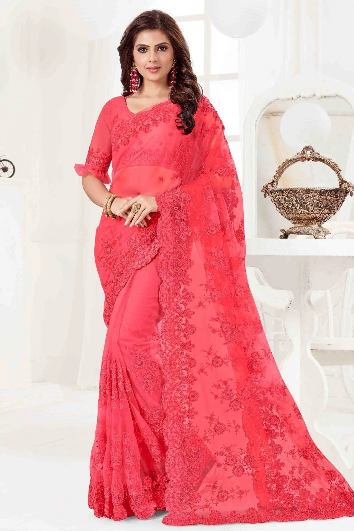 Pink Colour Net Designer Saree SD1090055