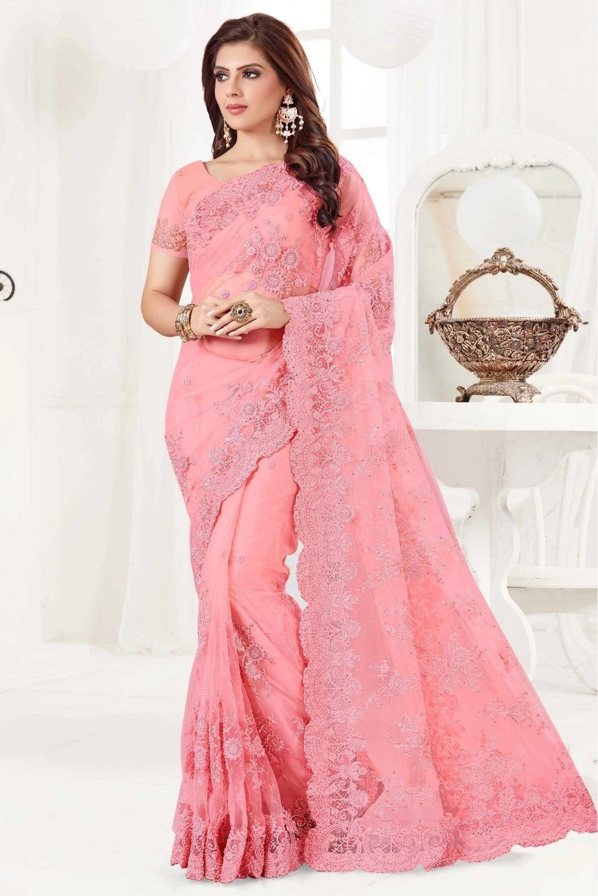 Pink Colour Net Designer Saree SD1090059