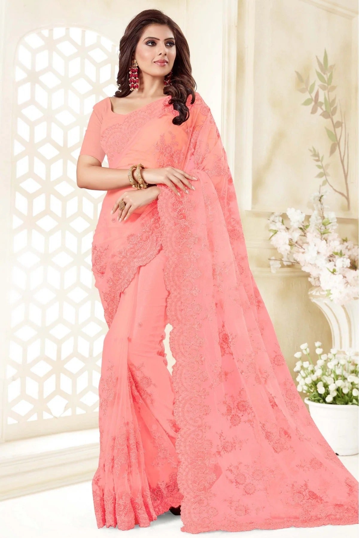 Pink Colour Net Designer Saree SD1090064