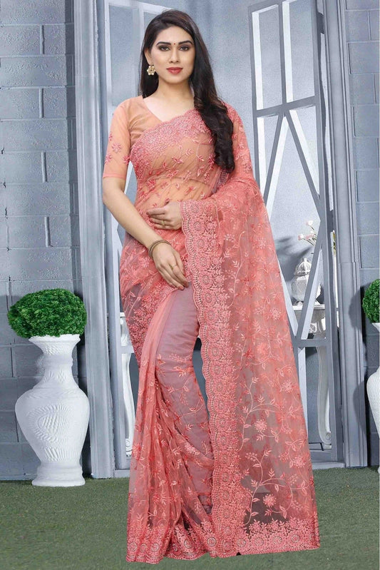 Pink Colour Net Designer Saree SD1090076