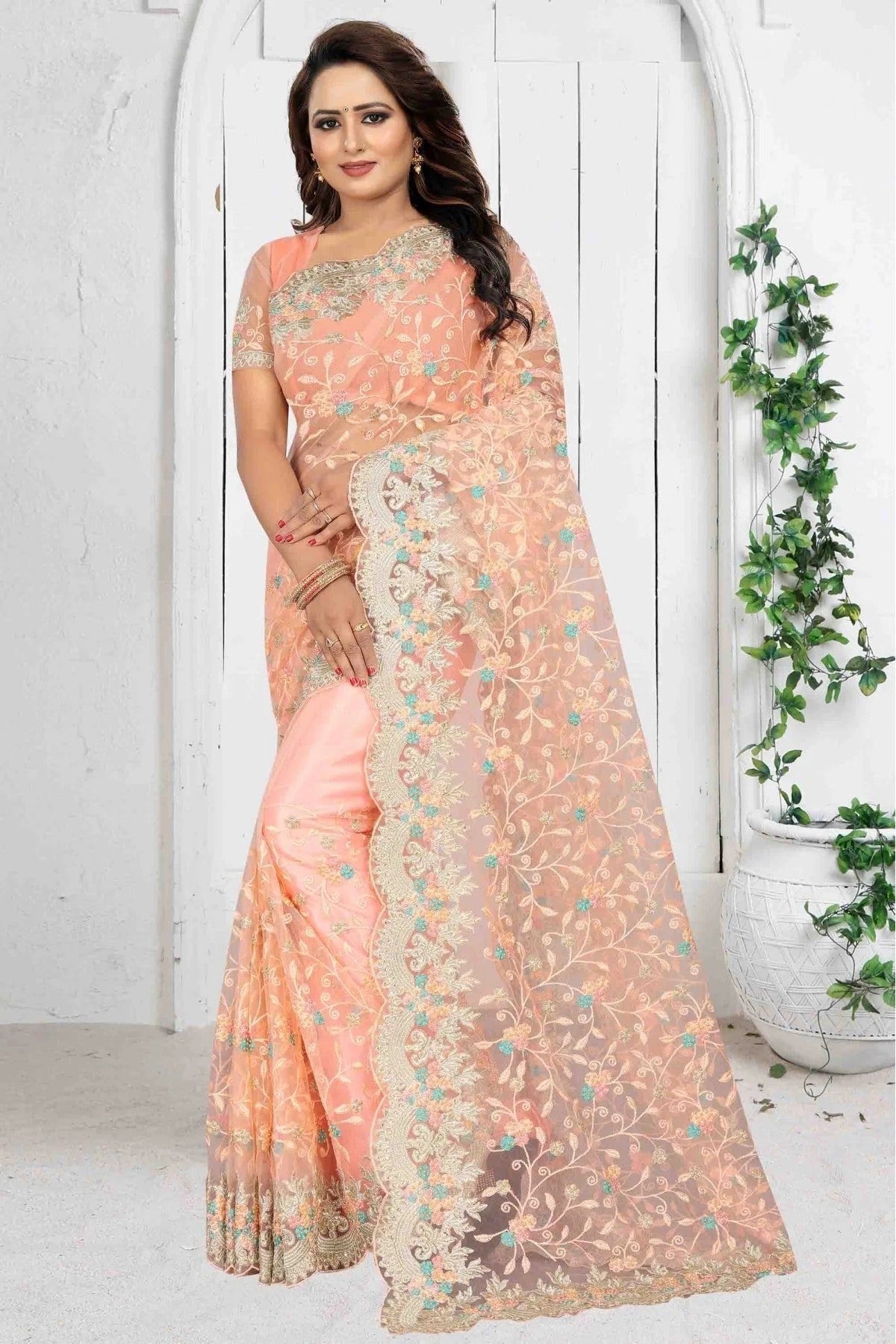 Pink Colour Net Designer Saree SD1090082