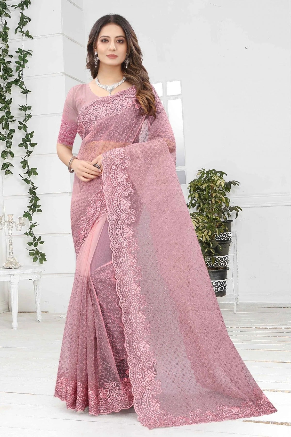 Pink Colour Net Designer Saree SD1090237