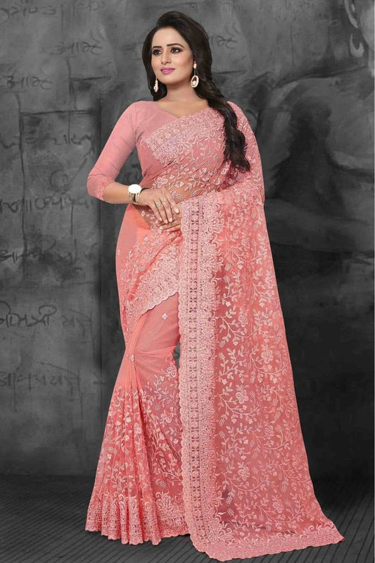 Pink Colour Net Designer Saree SD1090338