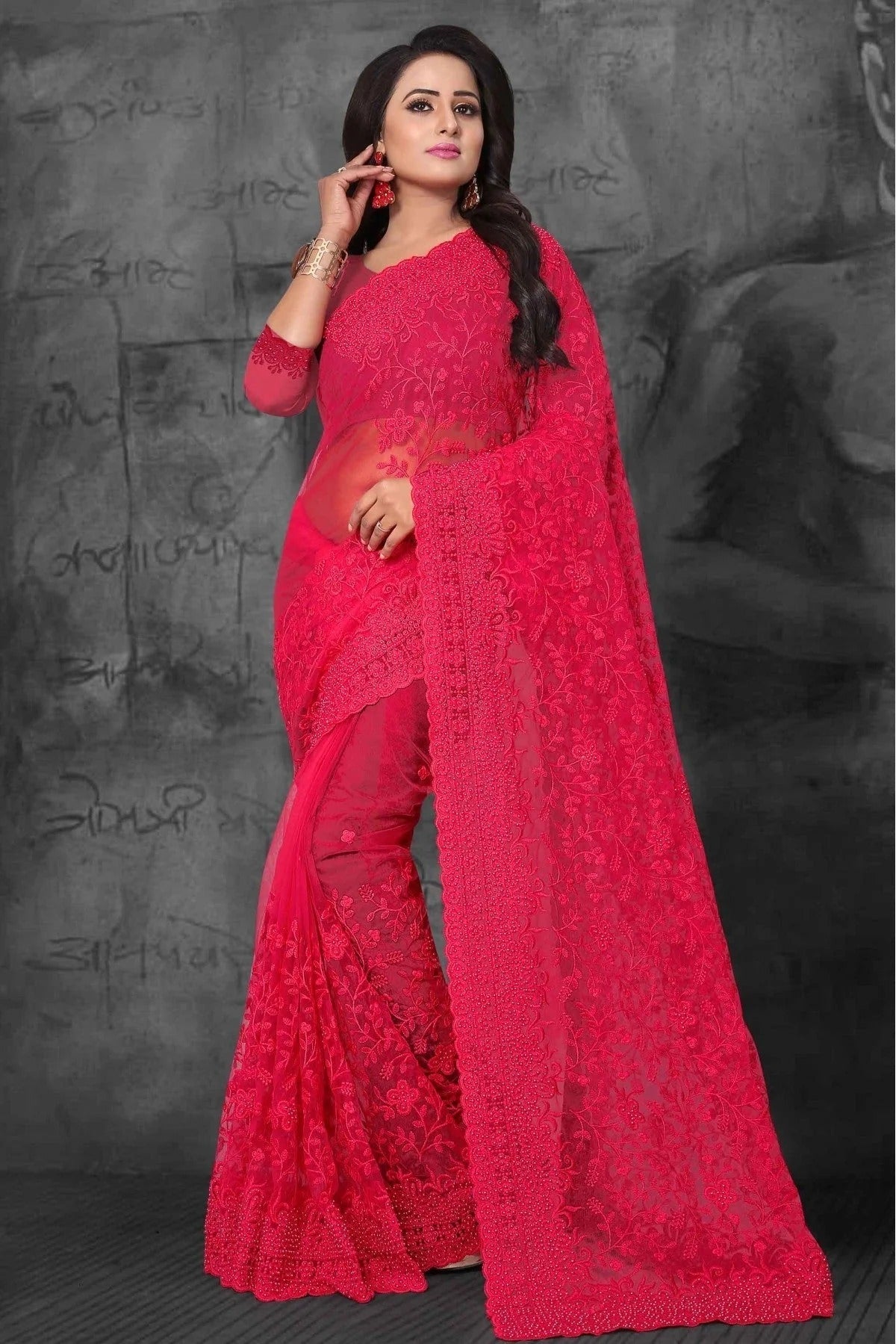 Pink Colour Net Designer Saree SD1090339