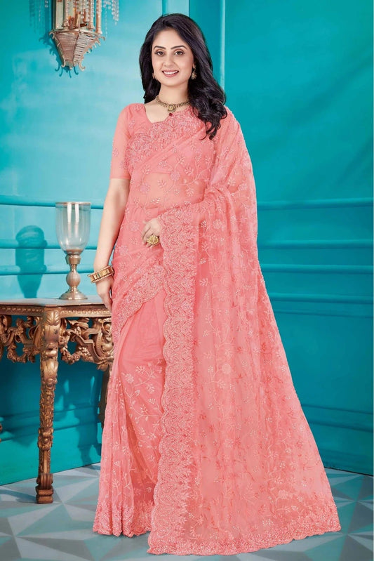 Pink Colour Net Designer Saree SD1090344