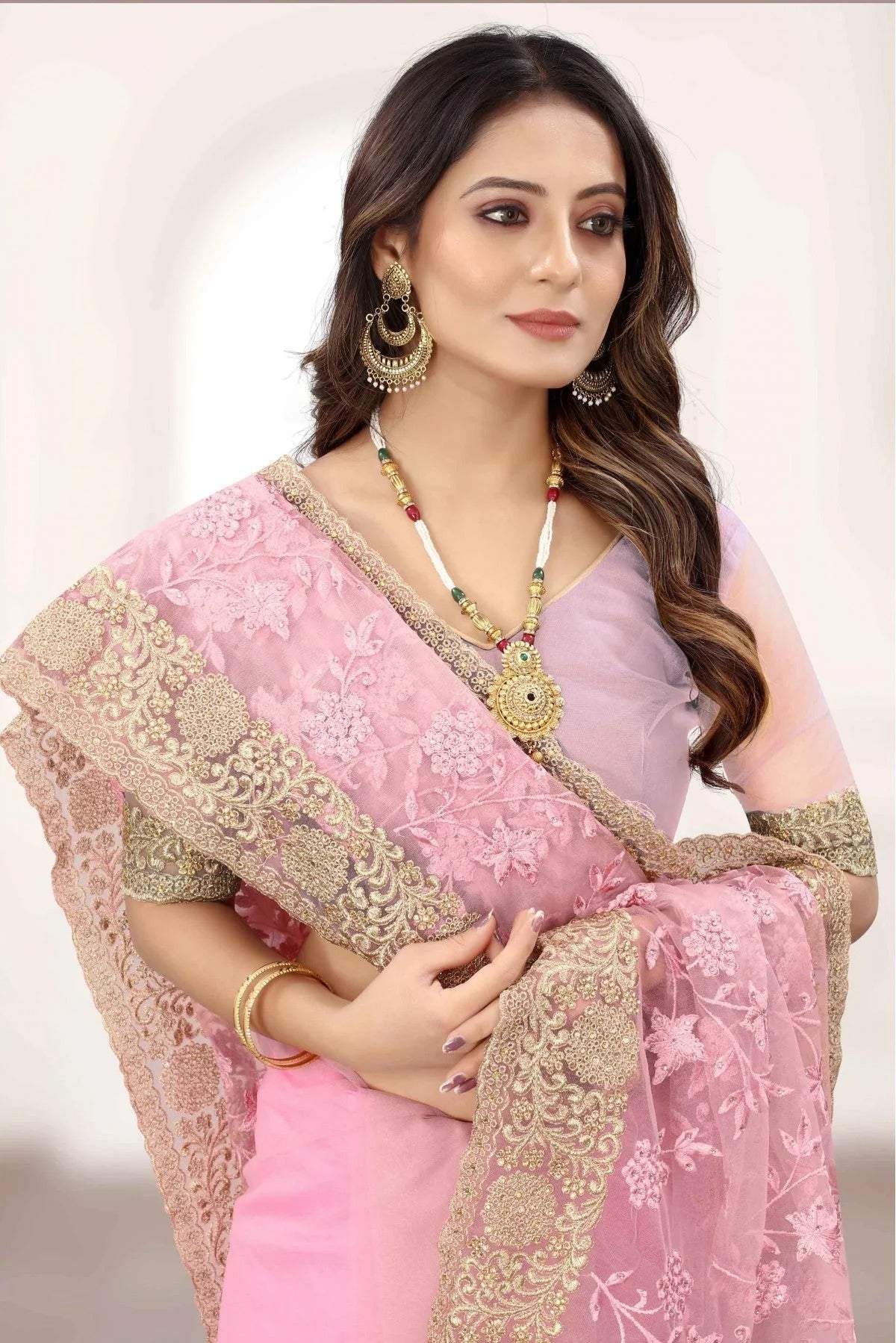 Pink Colour Net Designer Saree SD1120843 A