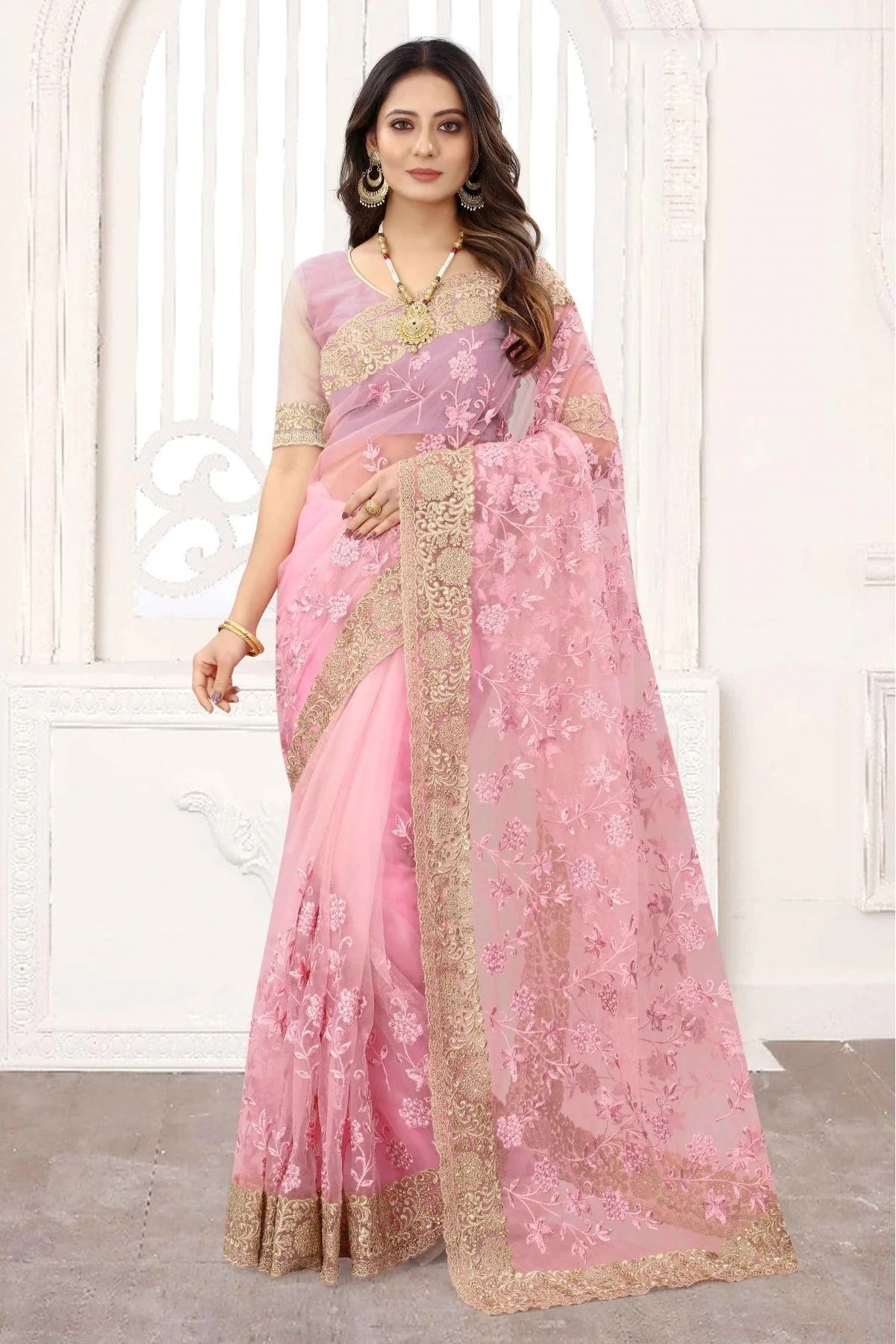 Pink Colour Net Designer Saree SD1120843