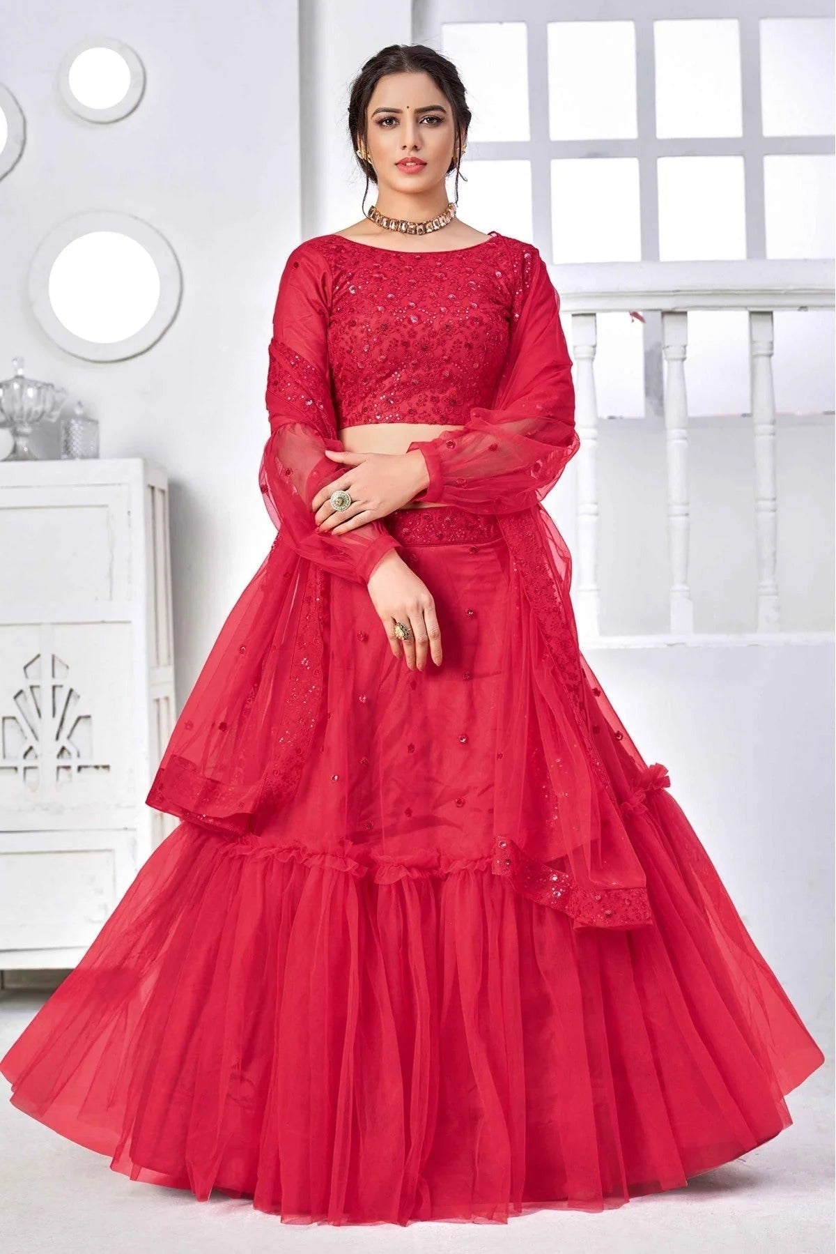 Pink Colour Net Embroidery Lehenga Choli LC1150085 A