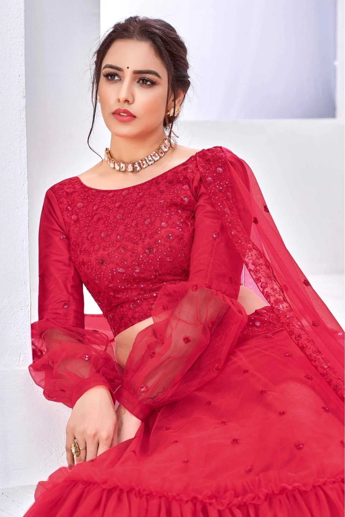 Pink Colour Net Embroidery Lehenga Choli LC1150085 B