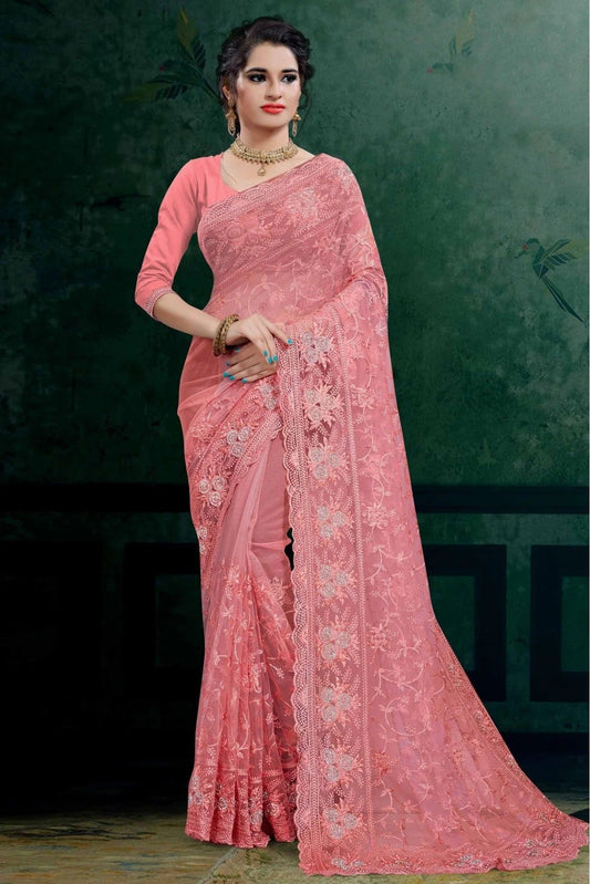 Pink Colour Net Embroidery Saree SD1090111