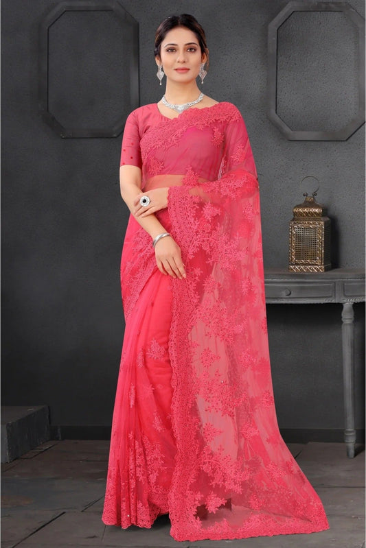 Pink Colour Net Embroidery Saree SD1090199
