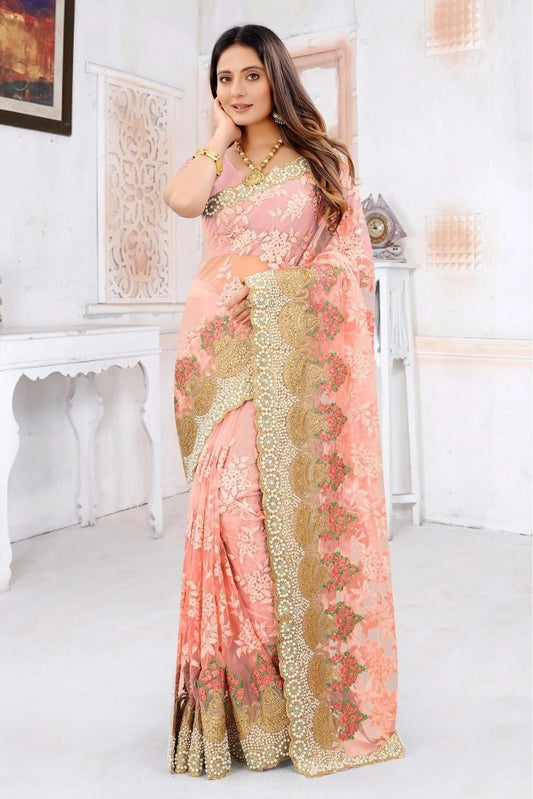 Pink Colour Net Embroidery Saree SD1090225