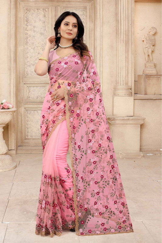 Pink Colour Net Embroidery Saree SD1090311