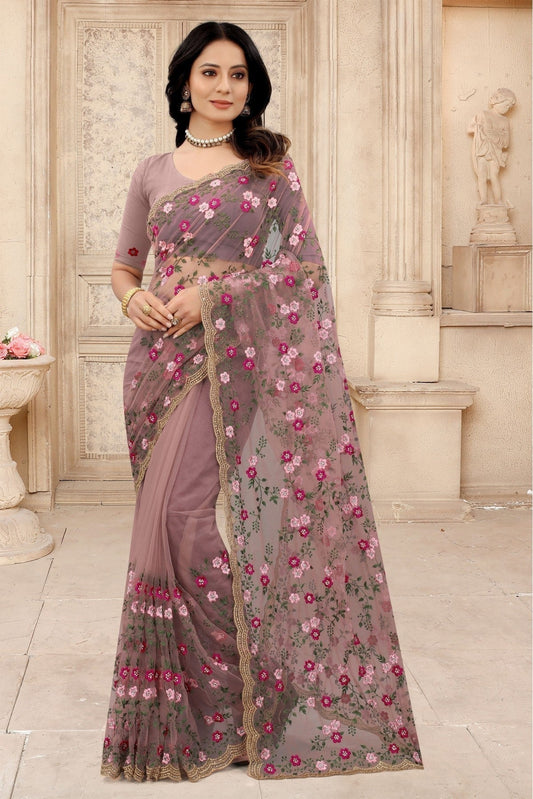 Pink Colour Net Embroidery Saree SD1090312