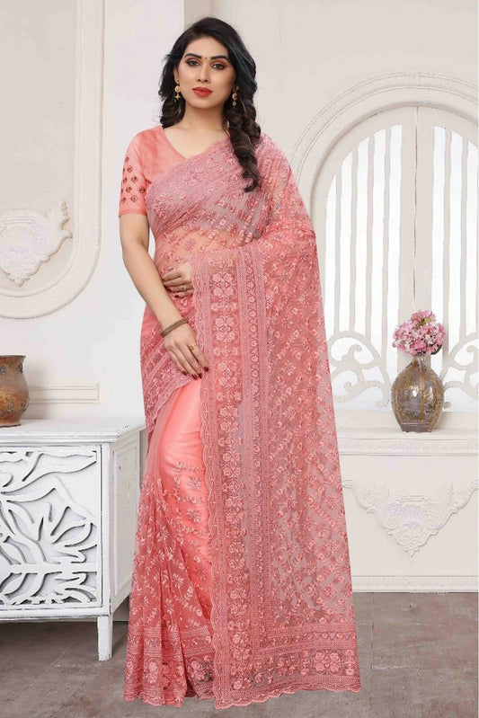 Pink Colour Net Embroidery Saree SD1090362