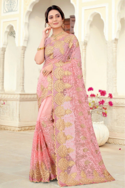 Pink Colour Net Embroidery Saree SD1090440