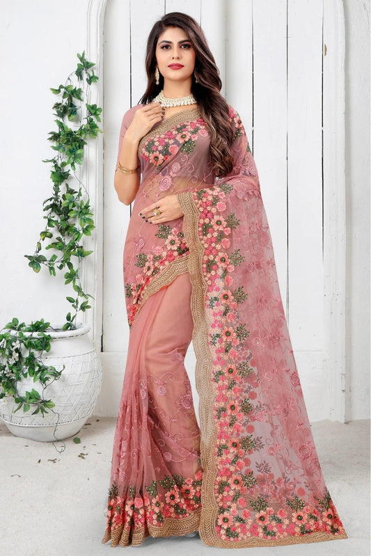 Pink Colour Net Embroidery Saree SD1090450