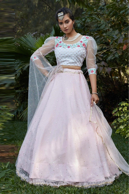 Pink Colour Net Foil Print Lehenga Choli LC1150043