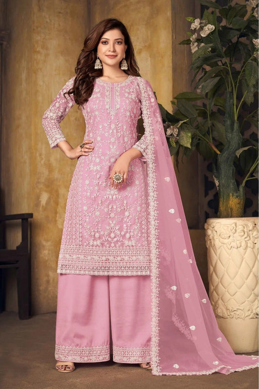 Pink Colour Net Palazzo Pant Suit SM1050160