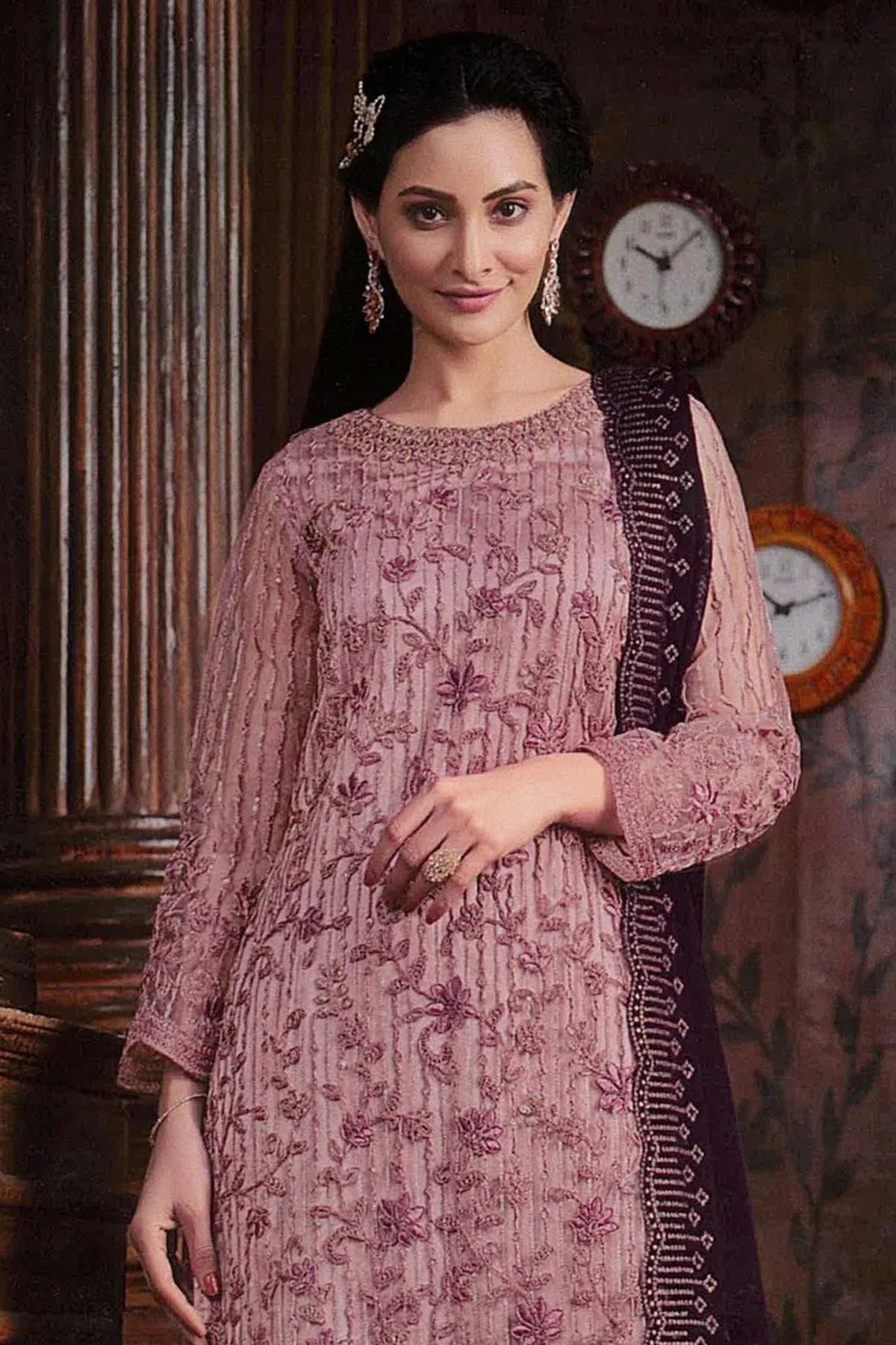 Pink Colour Net Palazzo Pant Suit SM1110628 A