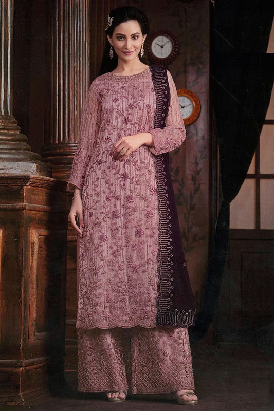Pink Colour Net Palazzo Pant Suit SM1110628