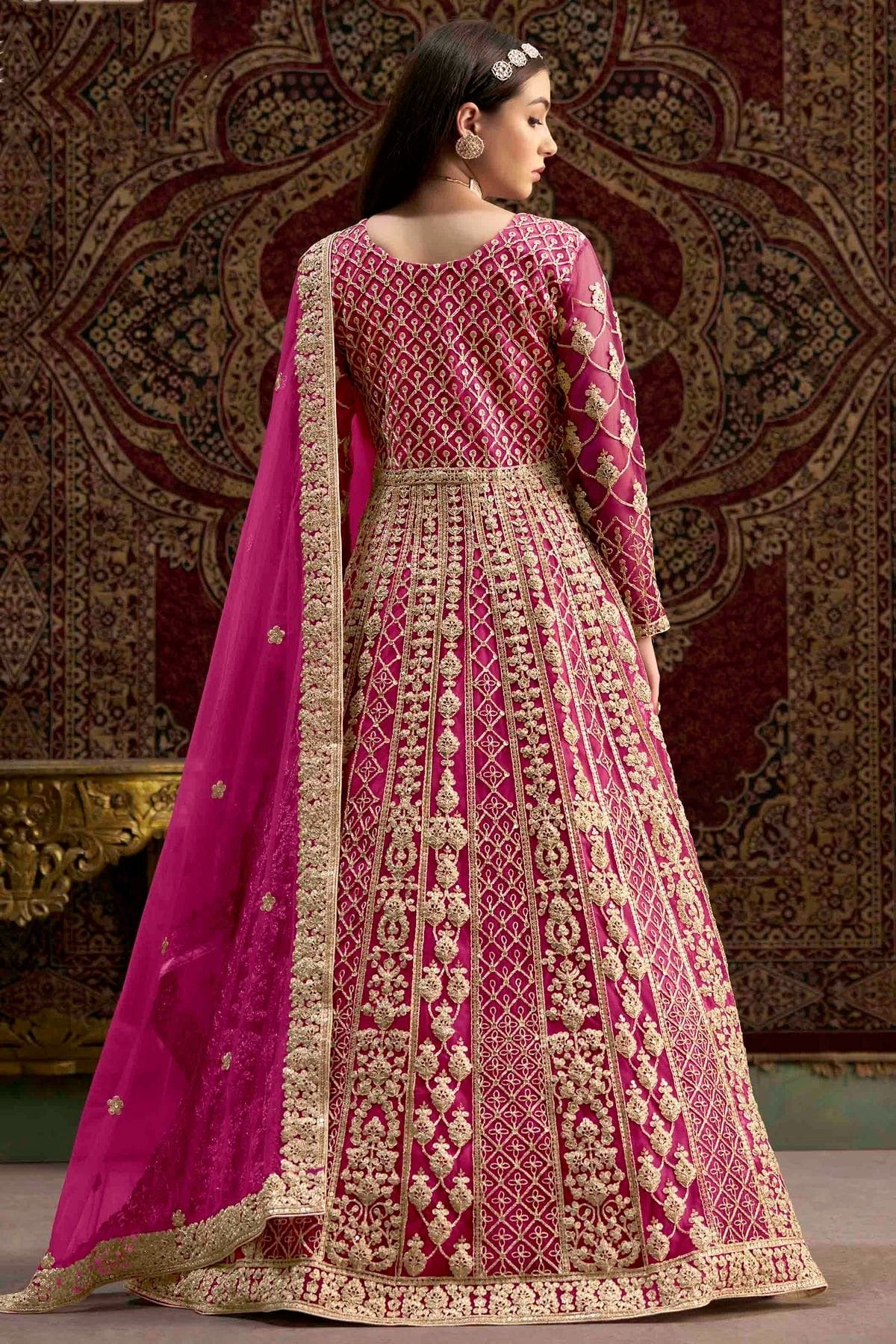 Pink Colour Net Semi Stitched Anarkali Suit SM1050699 A