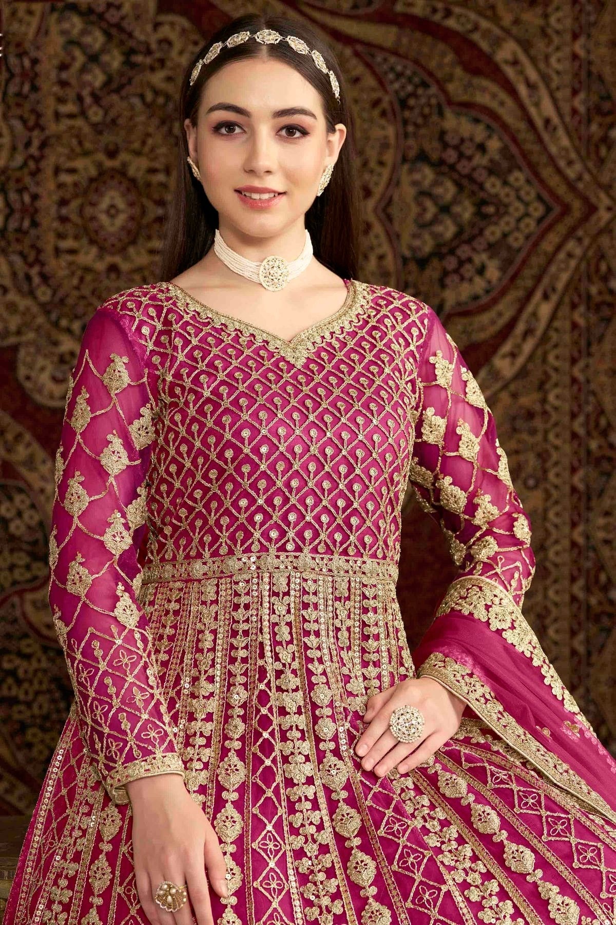 Pink Colour Net Semi Stitched Anarkali Suit SM1050699 B
