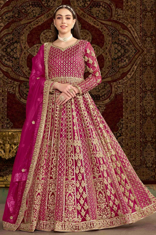 Pink Colour Net Semi Stitched Anarkali Suit SM1050699