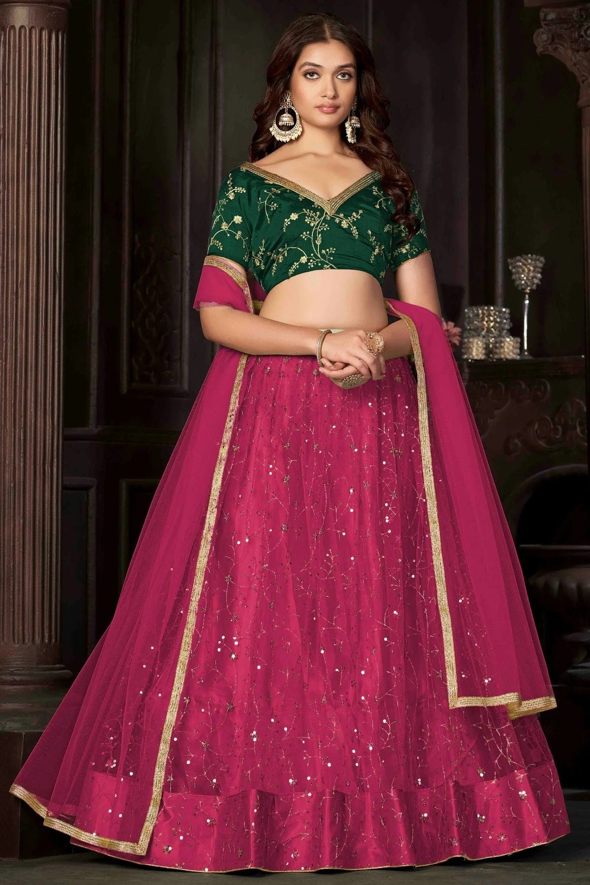 Pink Colour Net Semi Stitched Lehenga Choli LC1170054