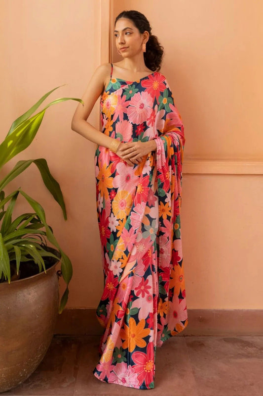 Pink Colour Nylon Japan Satin Printed Saree SD1111684