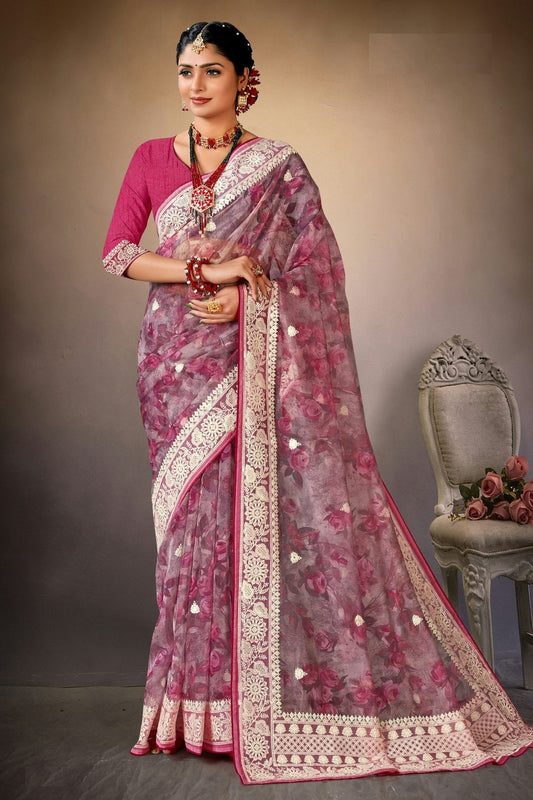 Pink Colour Organza Printed Saree LC1121575