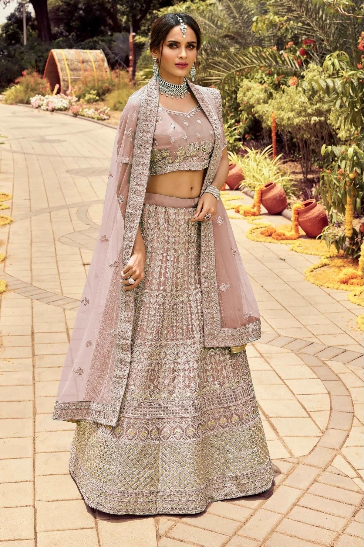 Pink Colour Organza Resham Work Lehenga Choli LC1080115
