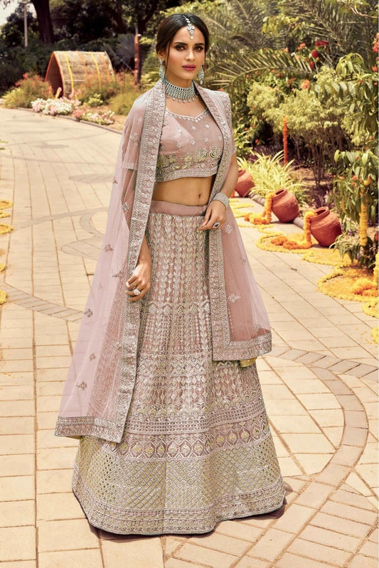 Pink Colour Organza Resham Work Lehenga Choli LC1080115