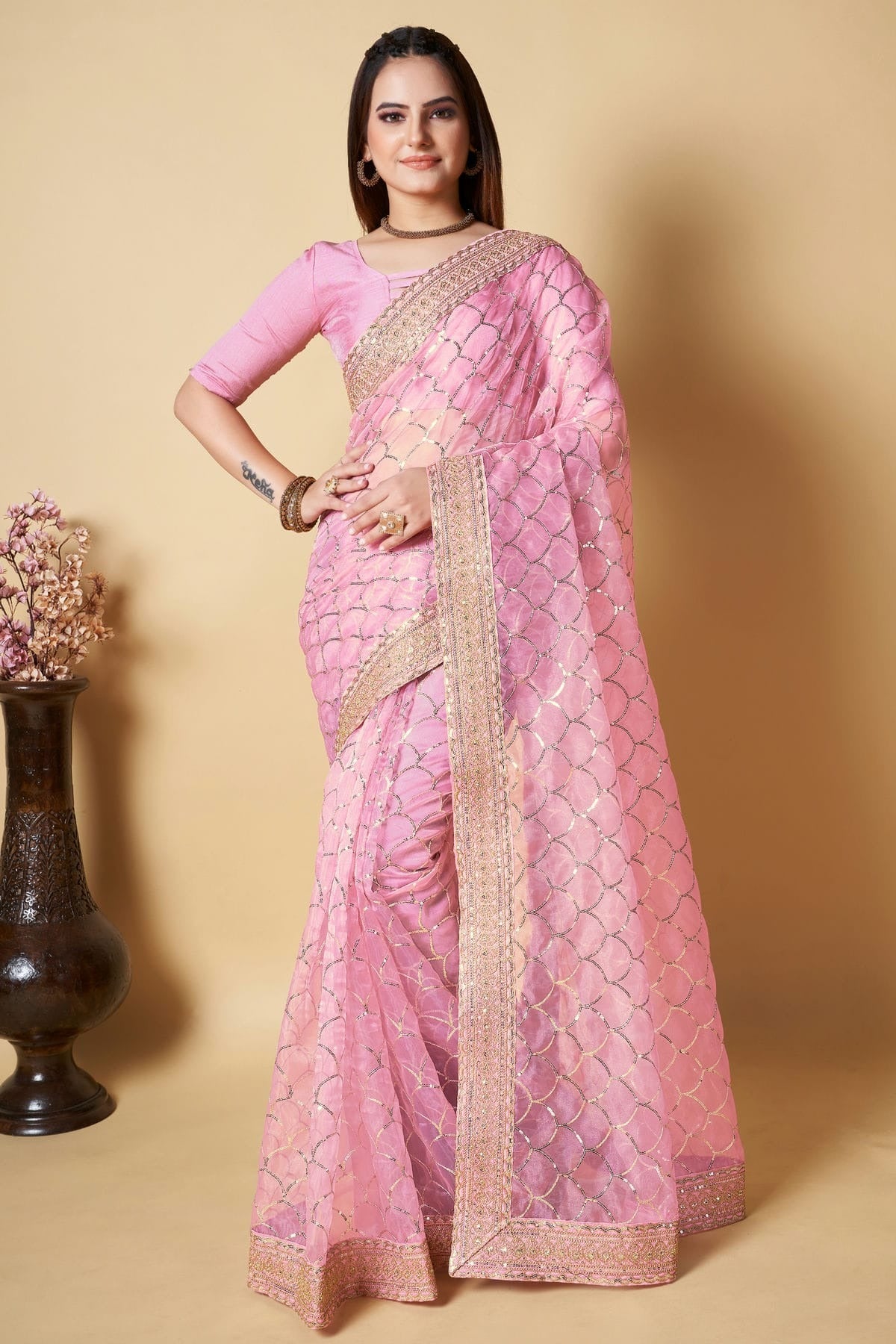 Pink Colour Organza Saree SD1110359