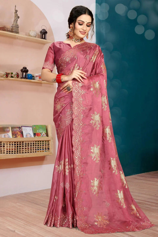Pink Colour Organza Silk Designer Saree LC1121340