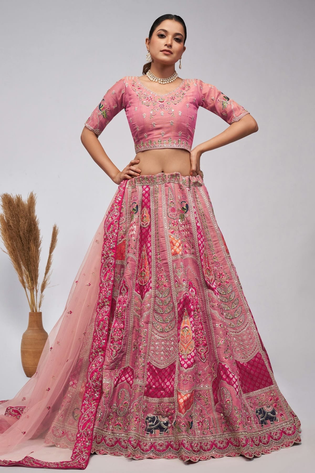 Pink Colour Organza Silk Lehenga Choli LC1030050