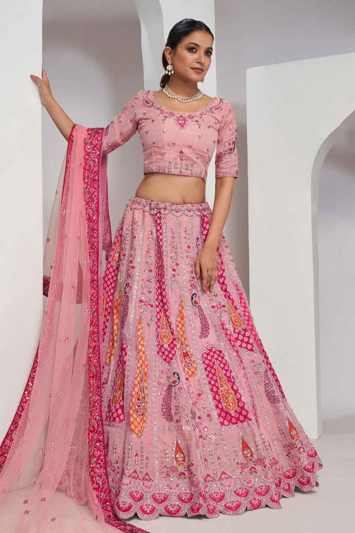 Pink Colour Organza Silk Lehenga Choli LC1030062