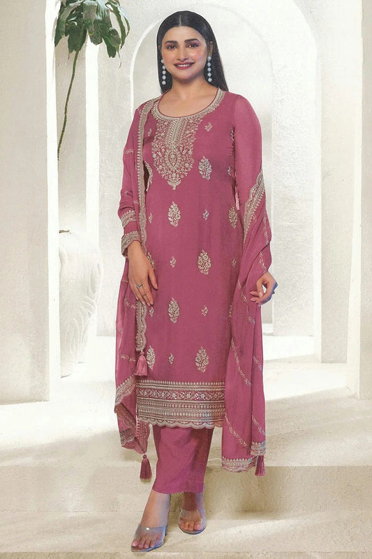 Pink Colour Organza Straight Suit SM1110709
