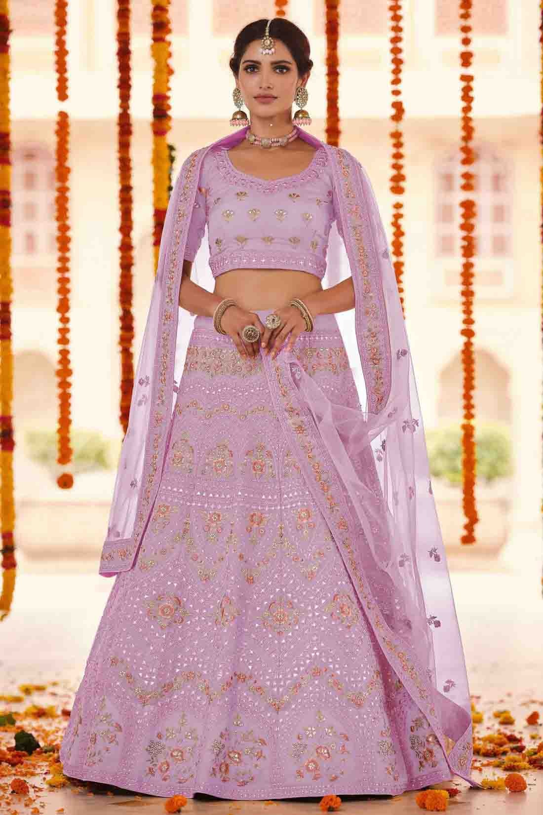 Pink Colour Organza Thread Work Lehenga Choli LC1080159