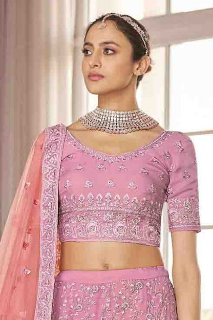 Pink Colour Organza Thread Work Lehenga Choli LC1080174 A