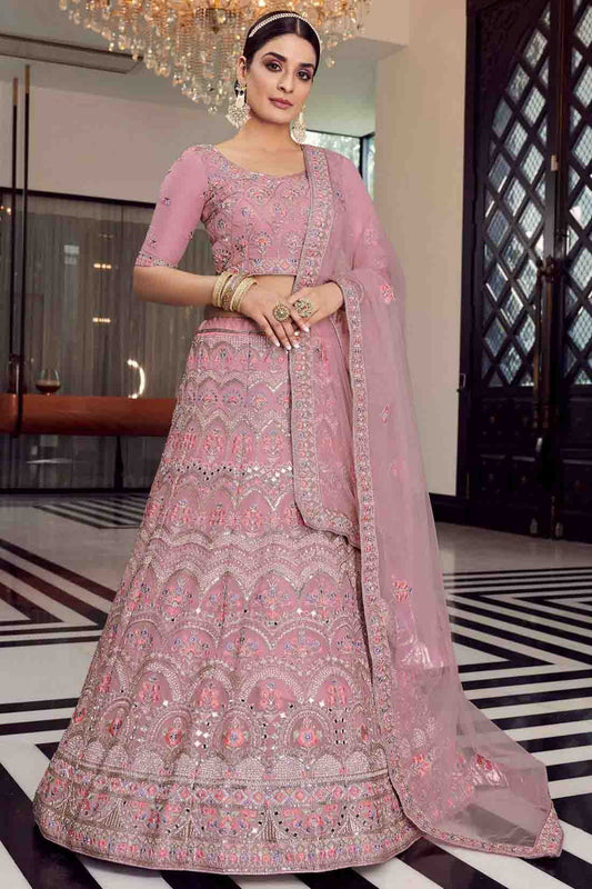 Pink Colour Organza Thread Work Lehenga Choli LC1080176