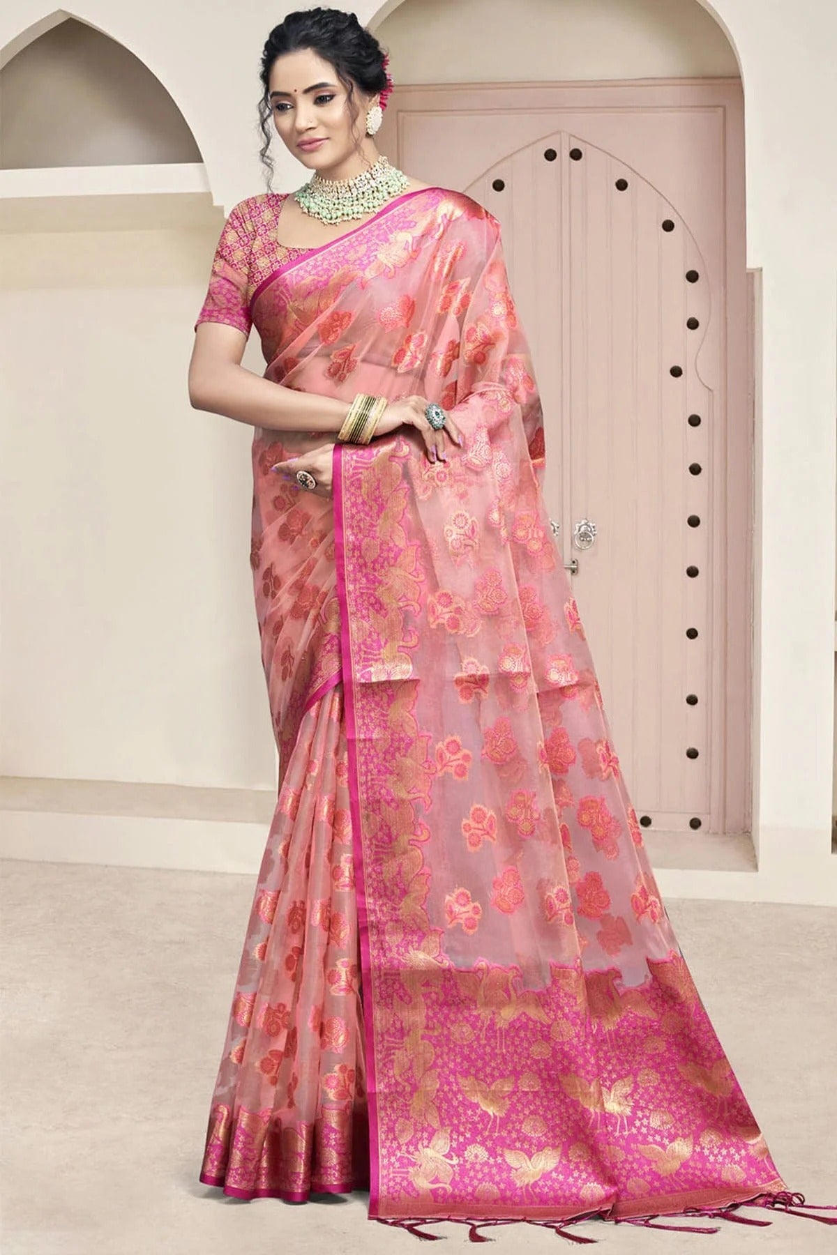 Pink Colour Organza Traditional Saree SD1102619