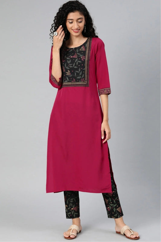 Pink Colour Plus Size Crepe Kurta Set KR1060128
