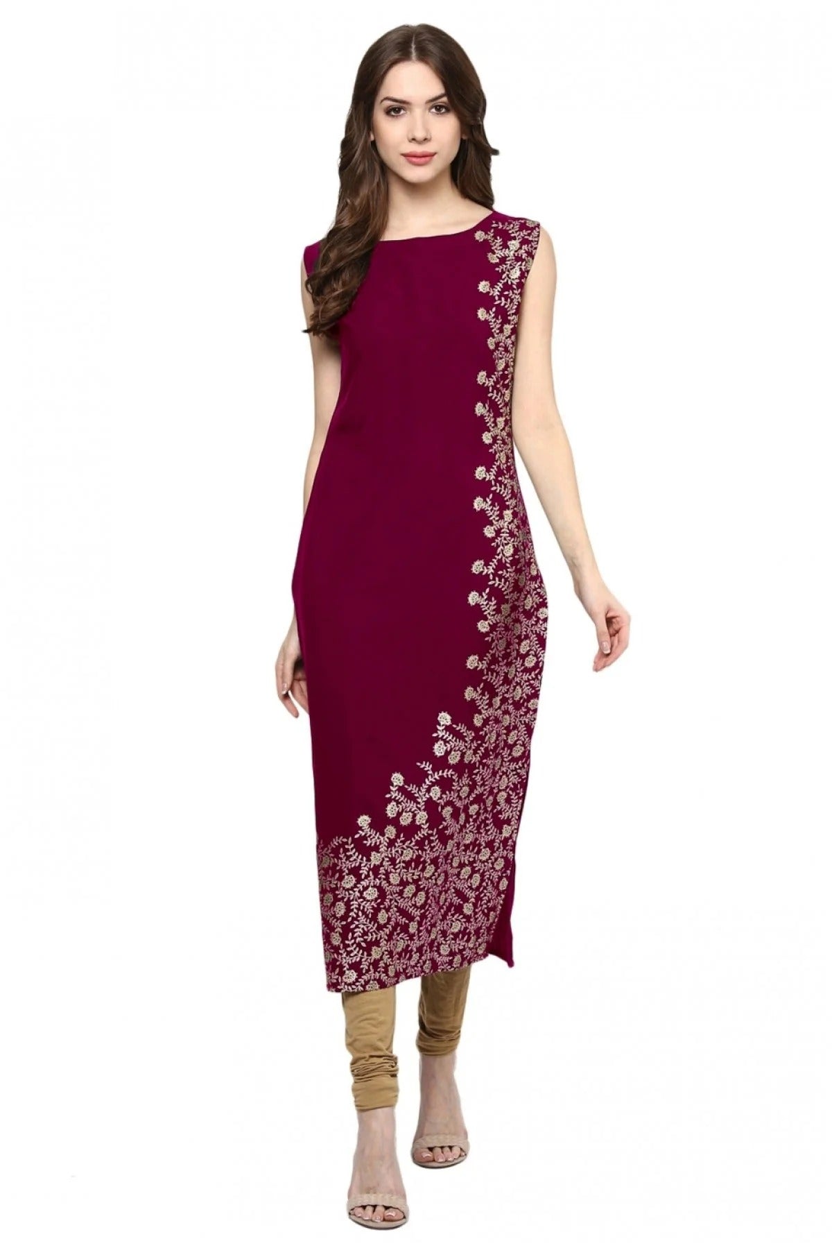 Pink Colour Plus Size Crepe Straight Kurti KR1060196