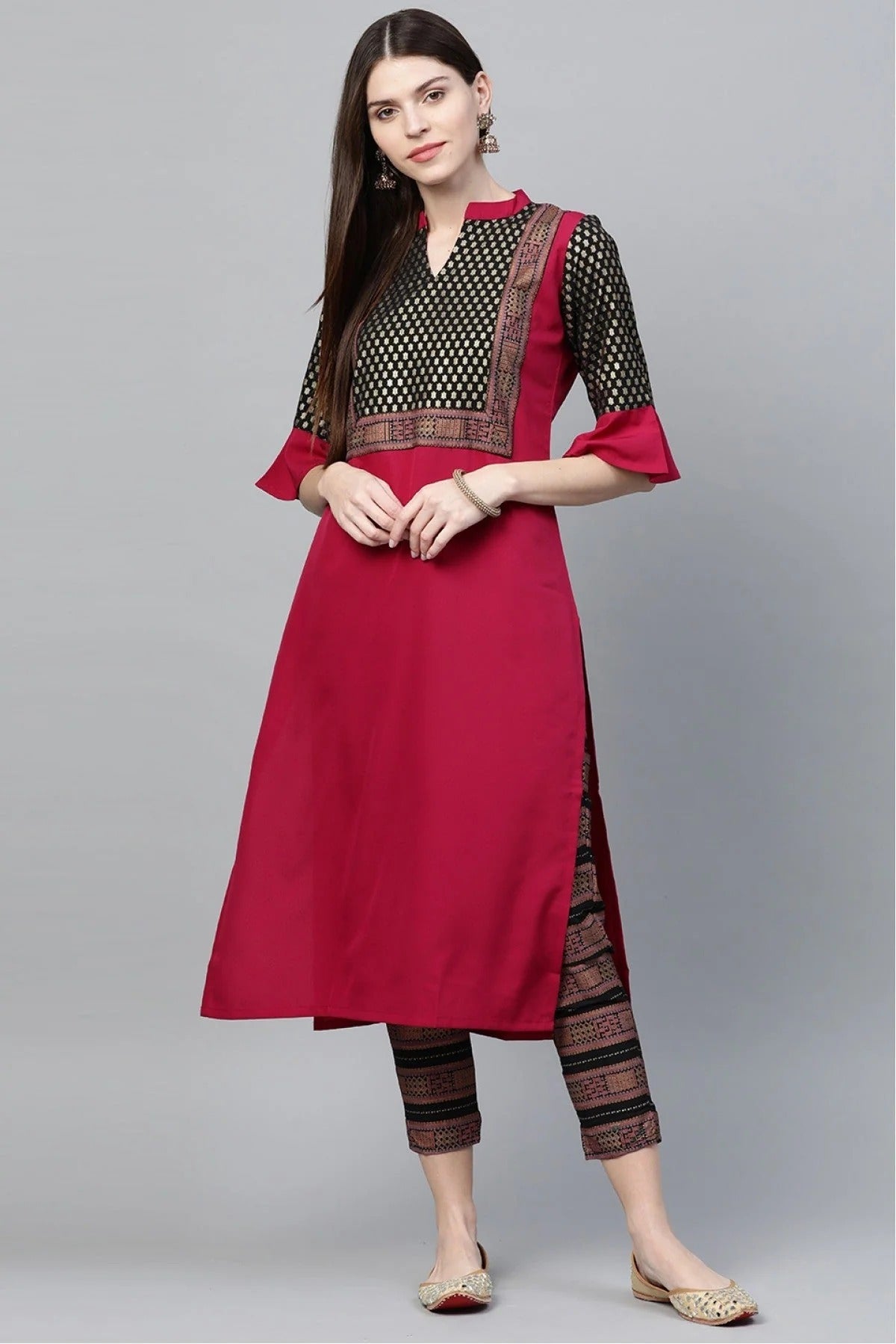Pink Colour Plus Size Crepe Straight Kurti KR1060216